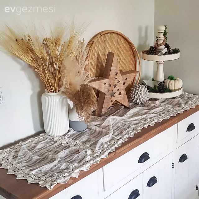 Konsol, Beyaz, Ahşap Mobilya, Vazo, Ev Aksesuar, Pampas otu, Dekoratif Objeler