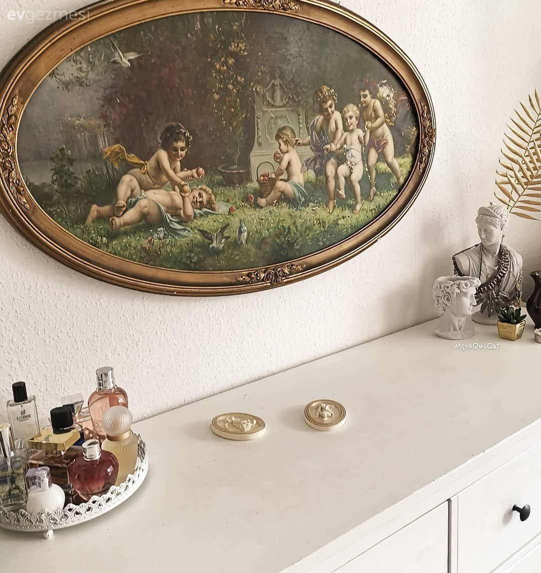 Şifonyer, Yatak Odası, Beyaz, Dekoratif Objeler, Tablo, Duvar dekorasyonu, Altın