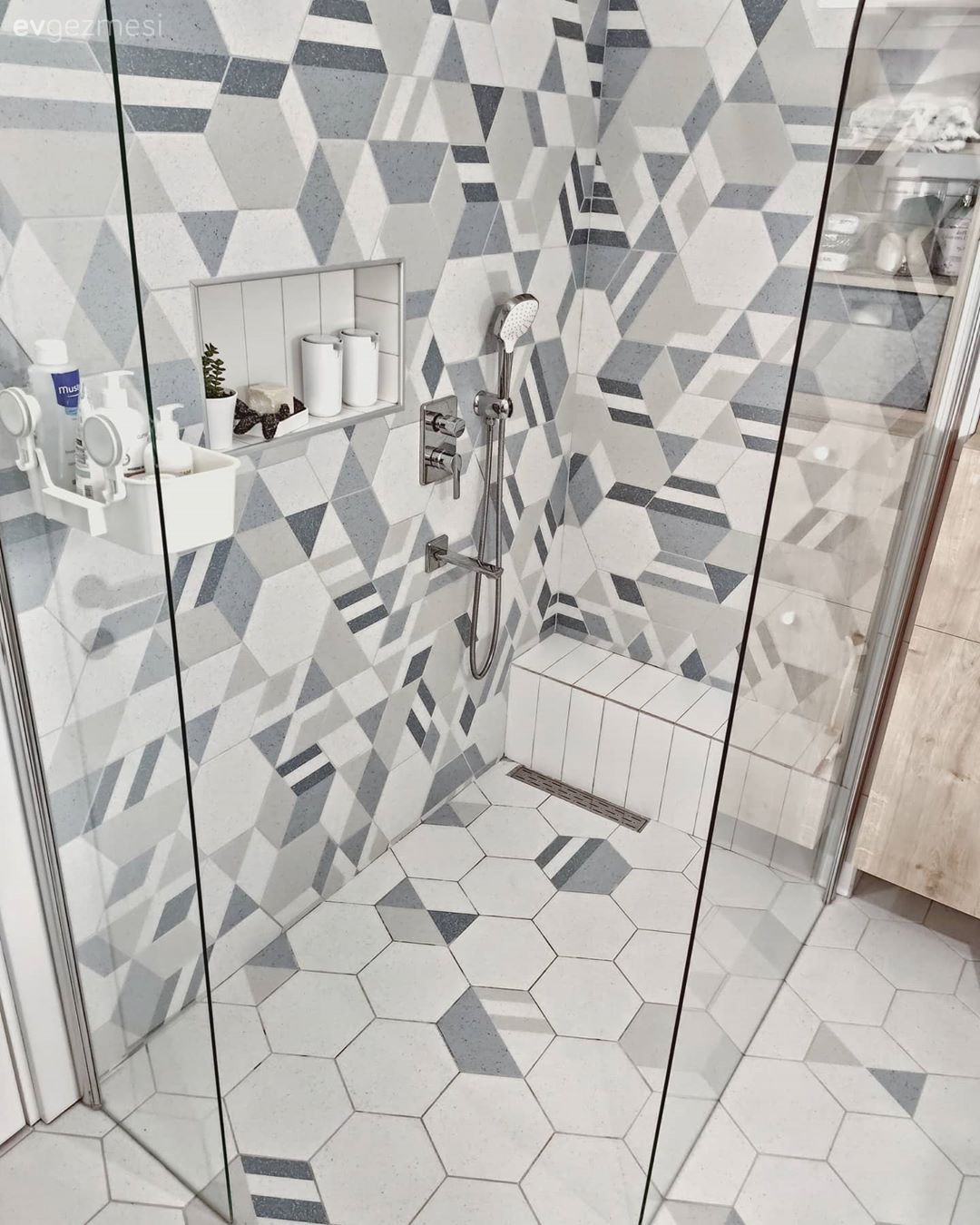 Banyo, Banyo seramikleri, Banyo nişleri, Gri, Beyaz