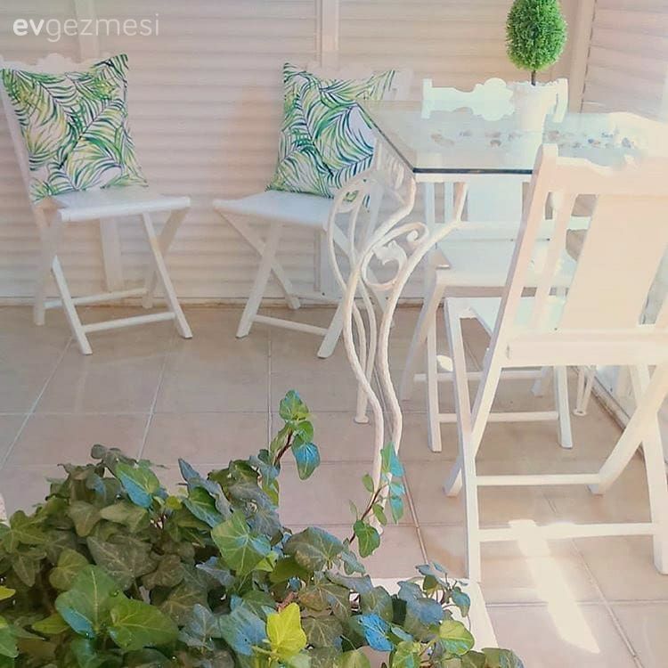 Balkon, Beyaz, Yeşil, Sandalye, Kırlent, Ev tekstili, Balkon masası