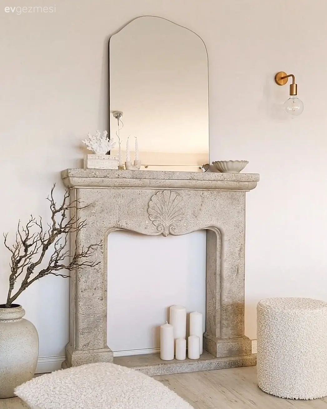 Dekoratif şömine, Ayna, Vazo, Ev Aksesuar, Dekoratif Objeler, Puf