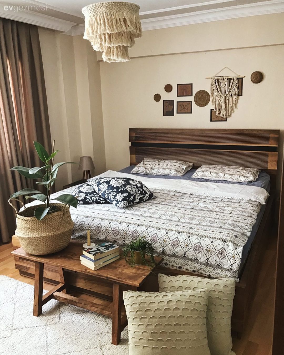 Yatak Odası, Bohem Dekorasyon, Yatak başlığı, Hasır, Yatak örtüsü