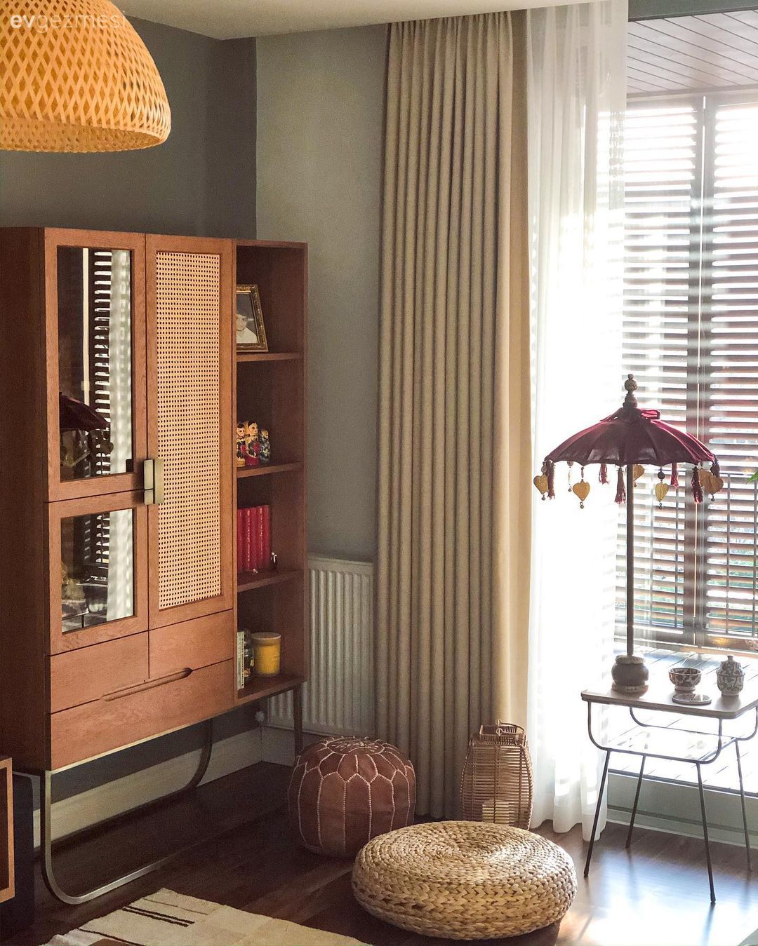 Ahşap Mobilya, Kitaplık, Turuncu, Bej, Krem, Hasır avize