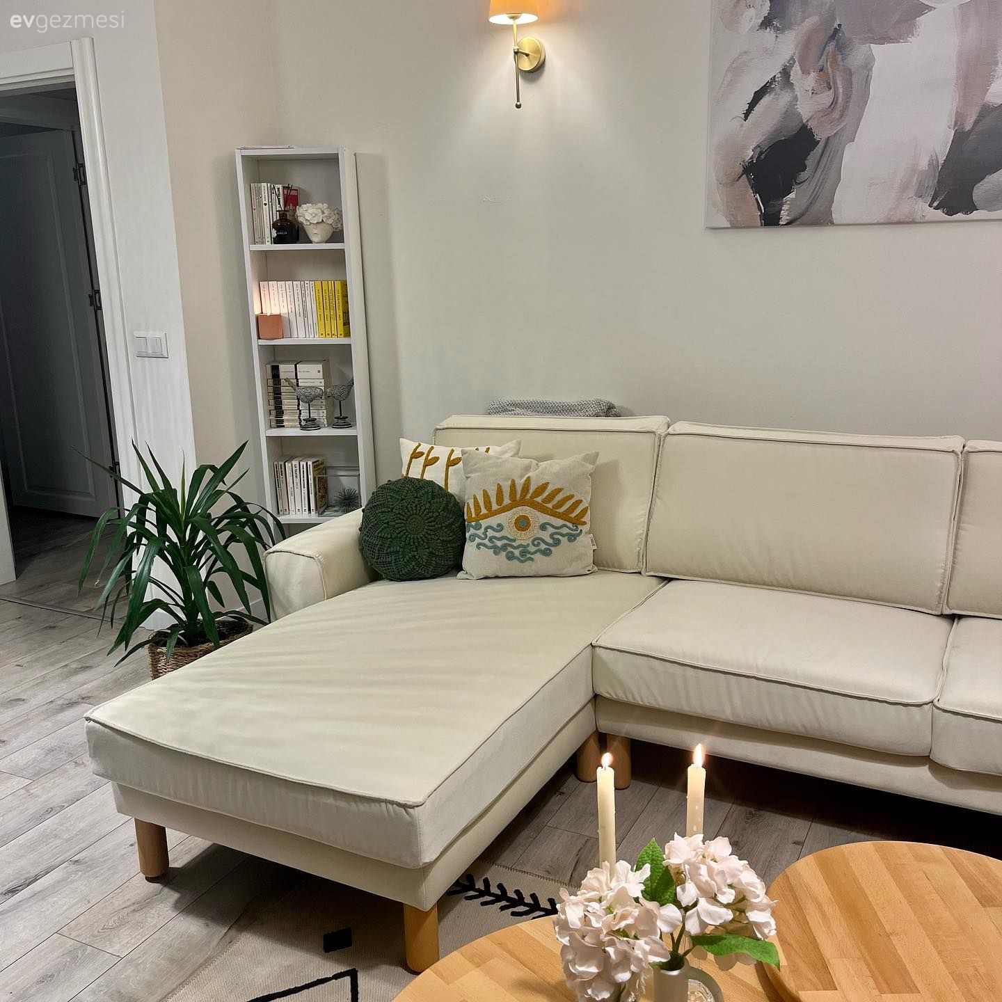 Koltuk takımı, Köşe koltuk, Tablo, Duvar dekorasyonu, Halı, Salon halısı, Orta sehpa, Sehpa, Aplik, Aydınlatma, Ev bitkisi, Saksı