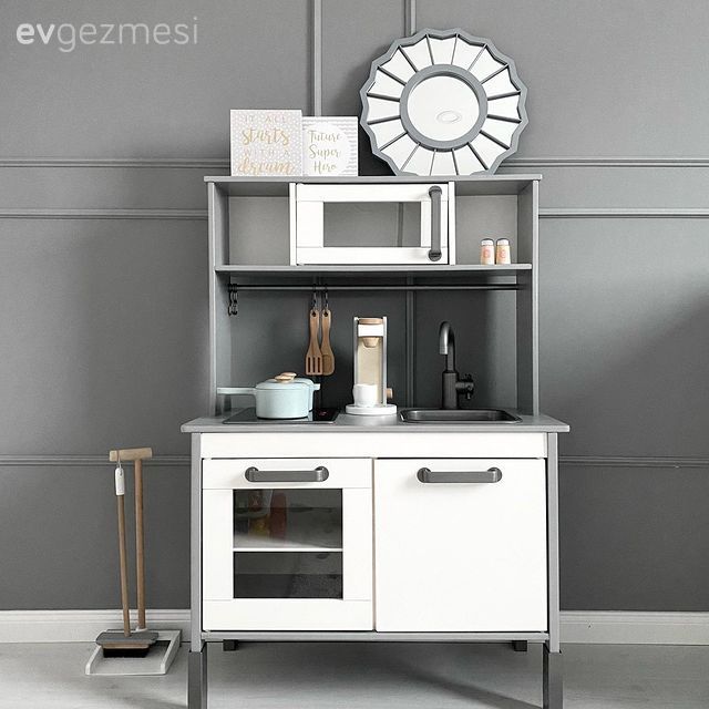 Duvar çıtalama, Beyaz, Gri, Mini mutfak