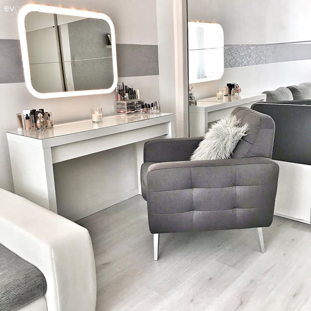 Yatak Odası, Makyaj masası, Beyaz, Gri, Ayna kapaklı dolap, Ayna, Makyaj aynası