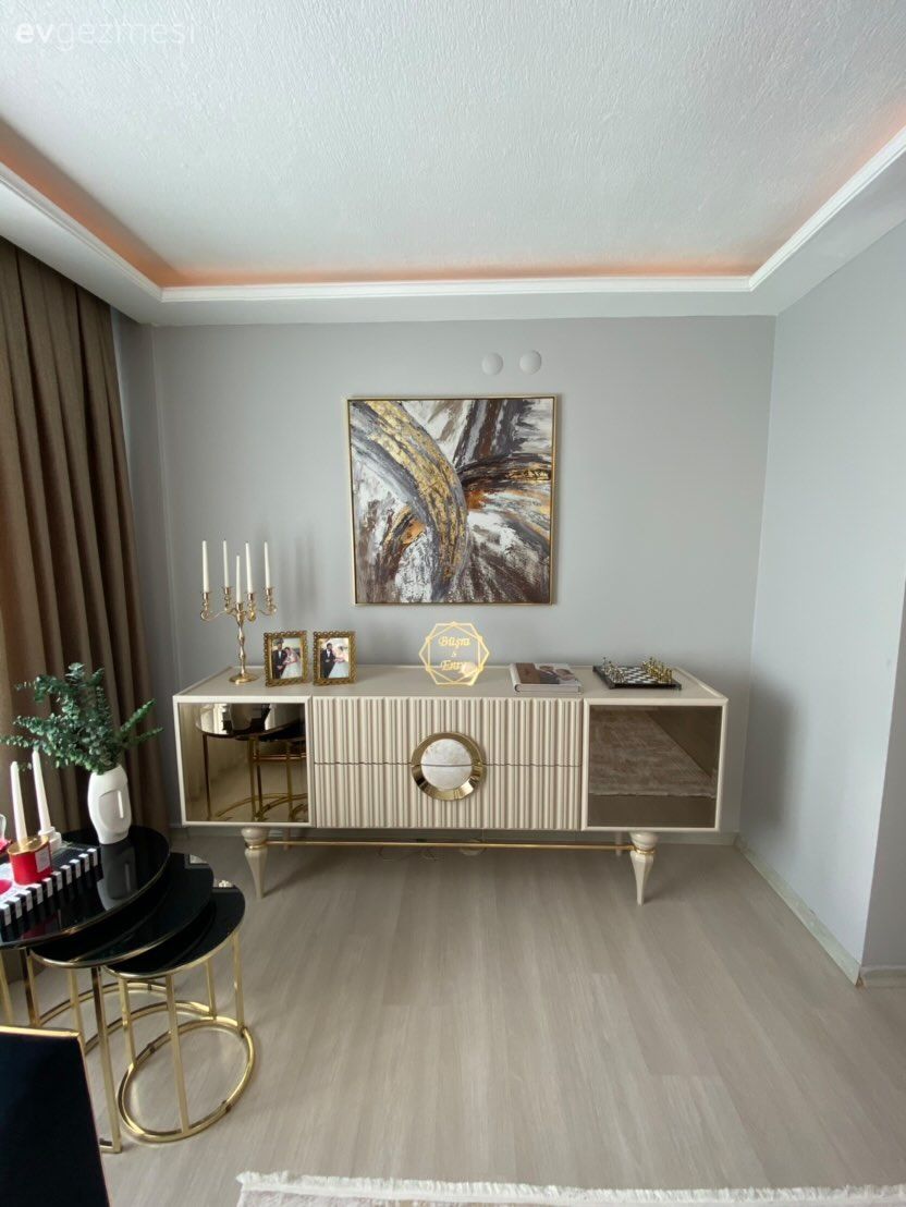 Klasik, Art deko, Krem, Altın, Kahverengi, Konsol, Konsol üzeri dekoratif objeleri, Tablo, Duvar dekorasyonu