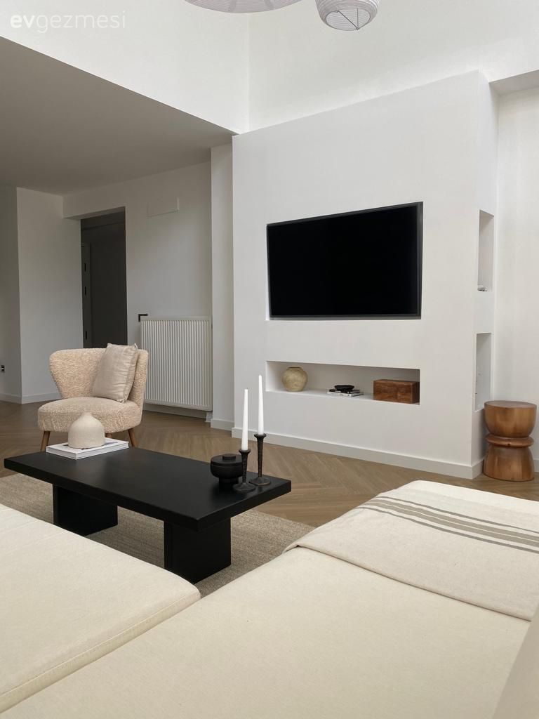 Beyaz, Siyah, Tv ünitesi, Tv ünitesi aksesuarları, Ev Aksesuar, Orta sehpa, Sehpa, Dekoratif Objeler, Berjer, Köşe koltuk, Koltuk takımı, Jüt halı, Halı