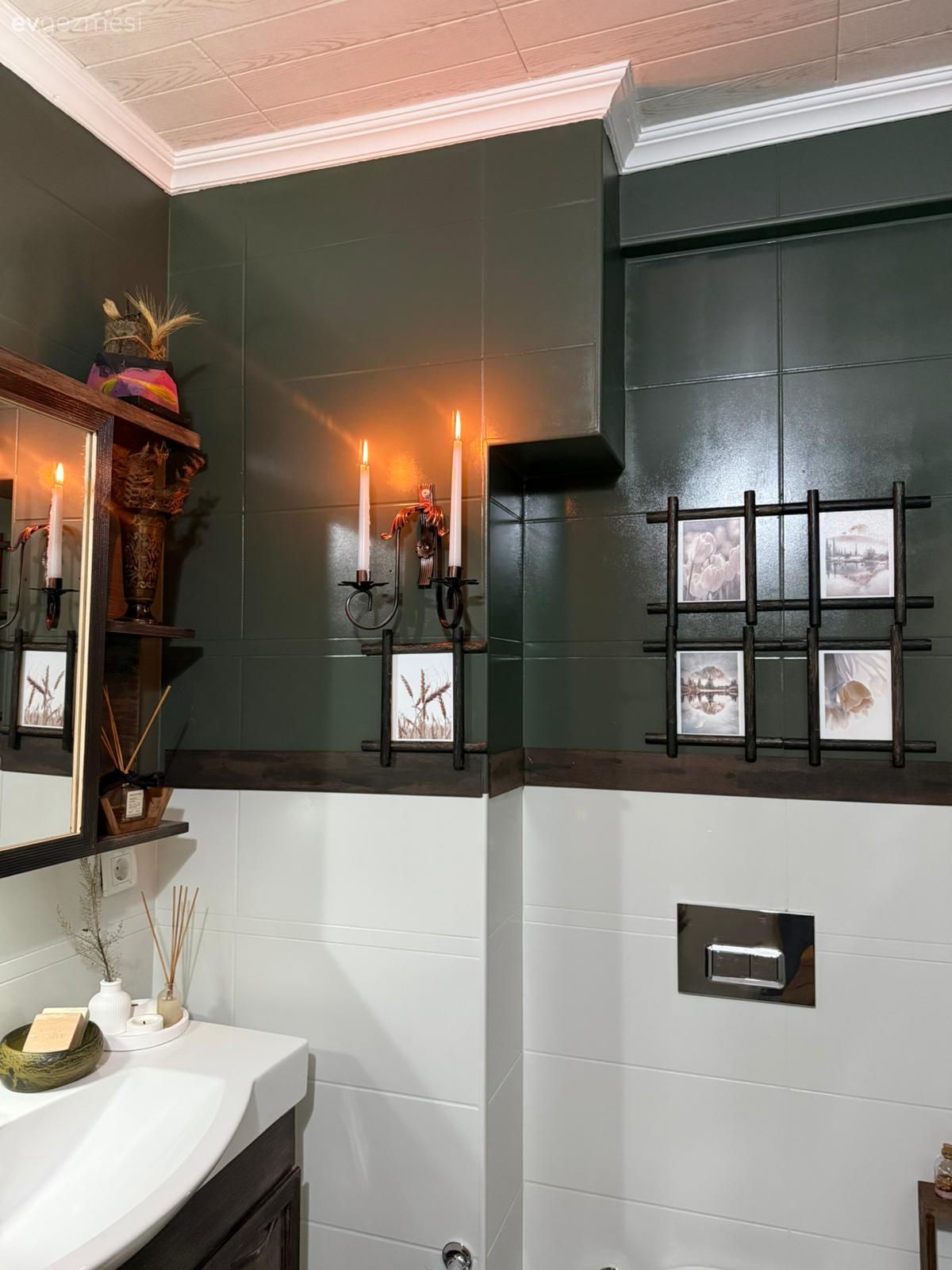 Siyah, Beyaz, Banyo seramikleri, Banyo, Fayans boyama, Mobilya boyama, Banyo aynası, Banyo aksesuarları, Yeşil