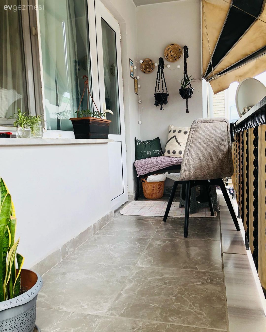 Balkon, Siyah, Gri, Balkon duvar dekorasyonu, Sandalye