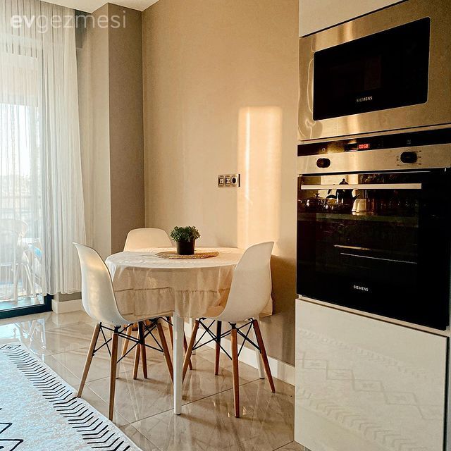 Mutfak, Beyaz, Siyah, Ankastre, Sandalye, Mutfak masası