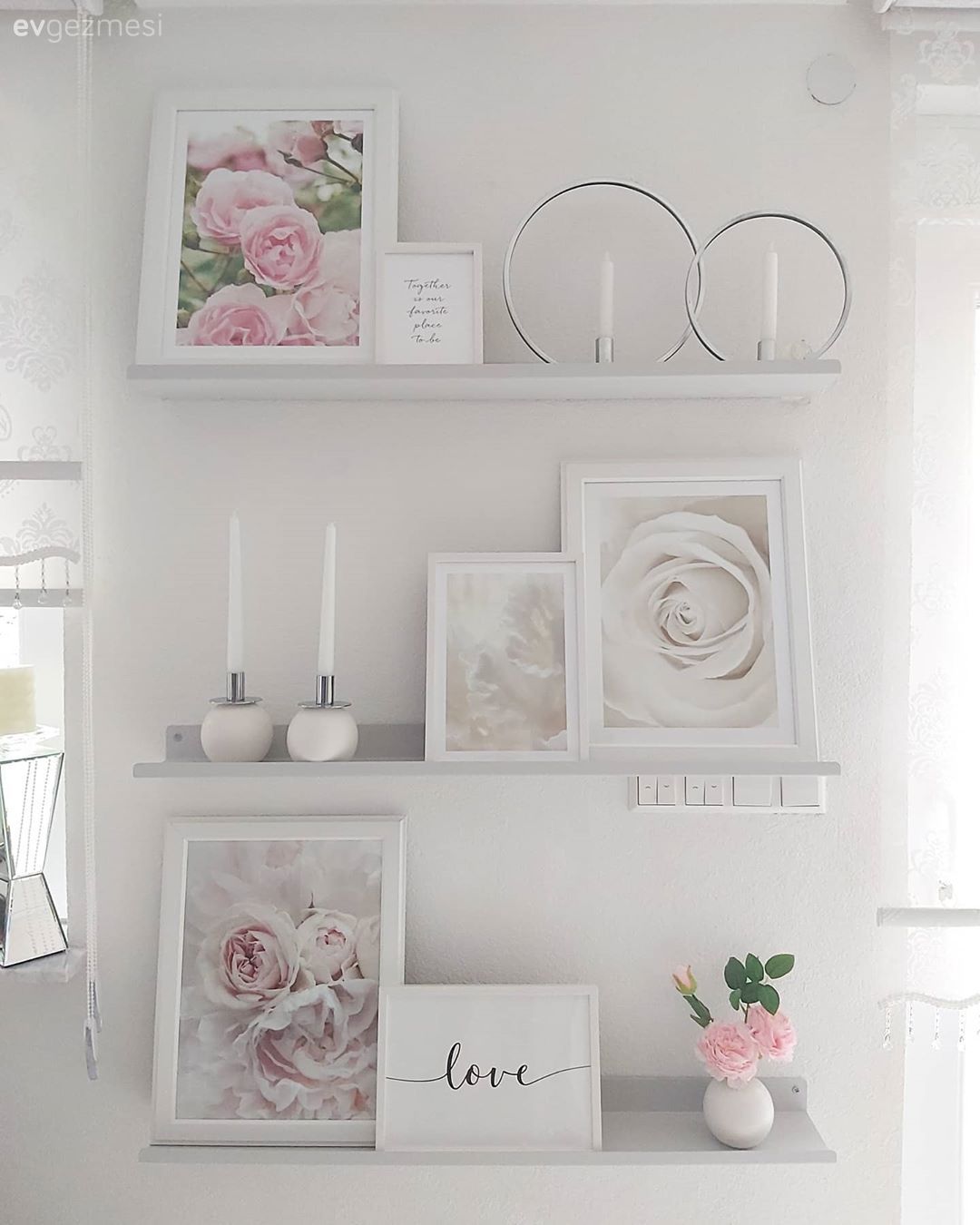Duvar dekorasyonu, Duvar rafı, Beyaz, Çerçeve, Şamdan, Ev Aksesuar
