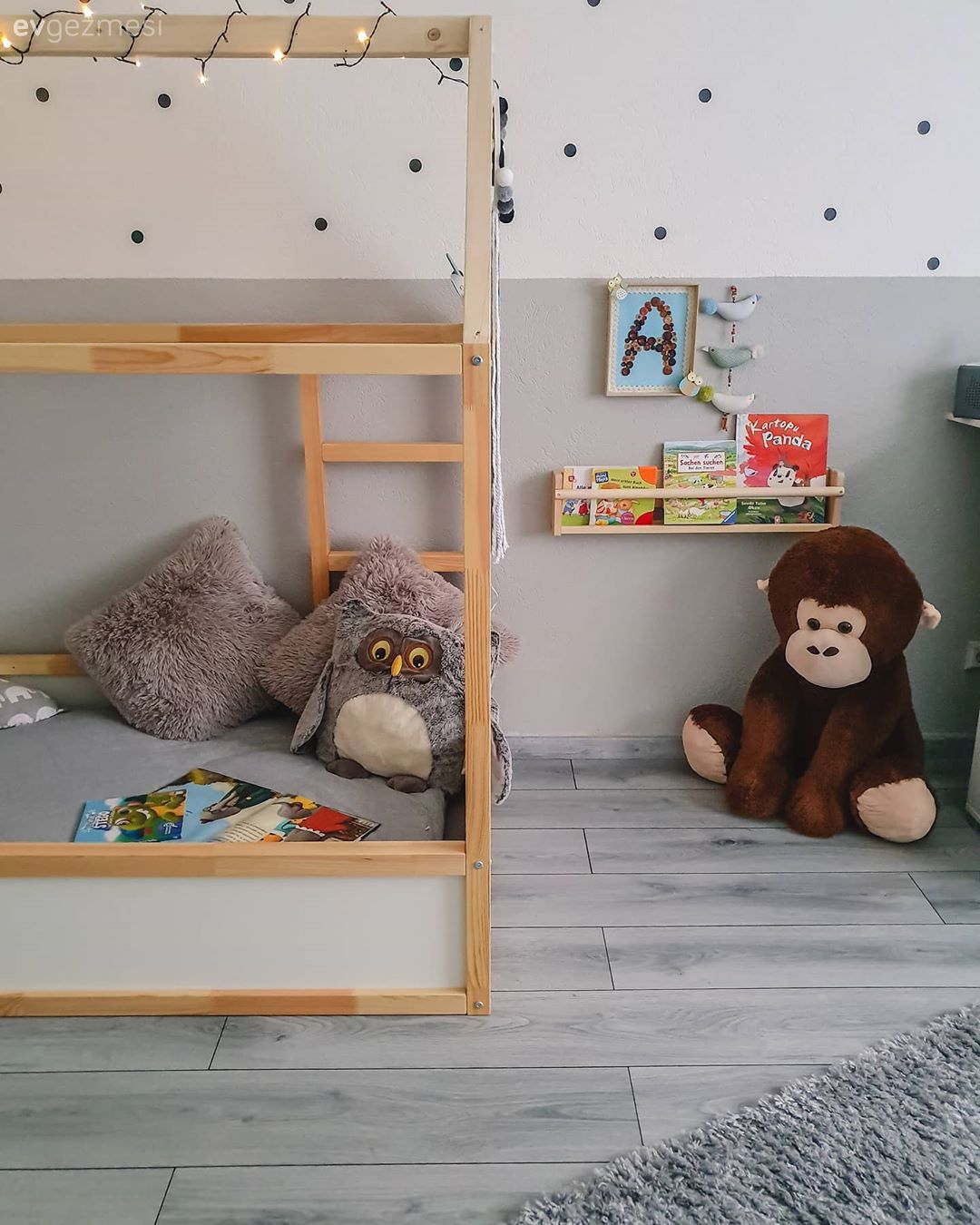 Çocuk Odası, Beyaz, Gri, Ahşap Mobilya, Çocuk odası duvar dekorasyonu, Parke