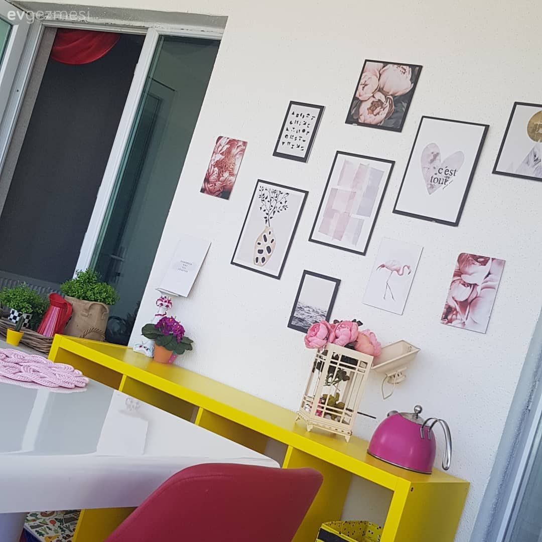 Balkon, Beyaz, Pembe, Sarı, Tablo, Duvar dekorasyonu, Çerçeve