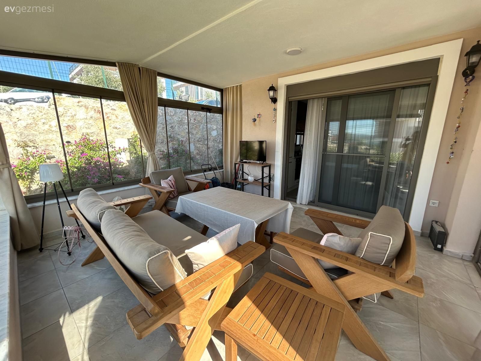 Balkon, Balkon masası, Sandalye, Beyaz, Bej, Ahşap Mobilya