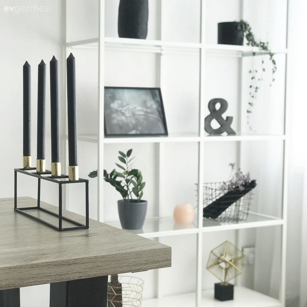 Dekoratif Objeler, Şamdan, Ev Aksesuar, Beyaz, Siyah, Çerçeve