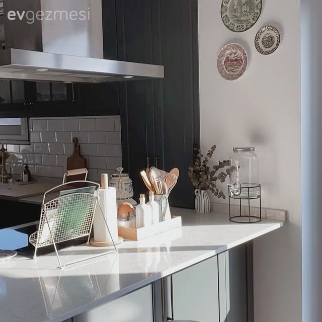 Ada mutfak, Mutfak, Beyaz, Gri, Metro seramik, Seramik, Mutfak aksesuarları, Davlumbaz