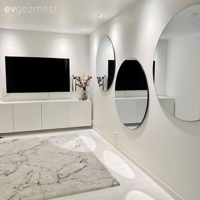 Beyaz, Yuvarlak ayna, Dekoratif ayna, Tv ünitesi, Tv ünitesi aksesuarları, Ev Aksesuar, Halı, Vazo