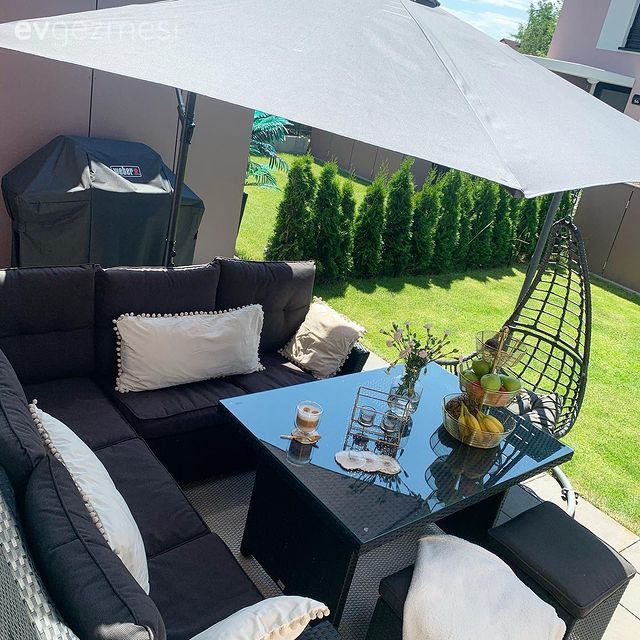 Bahçe, Bahçe oturma grubu, Siyah, Beyaz, Salıncak