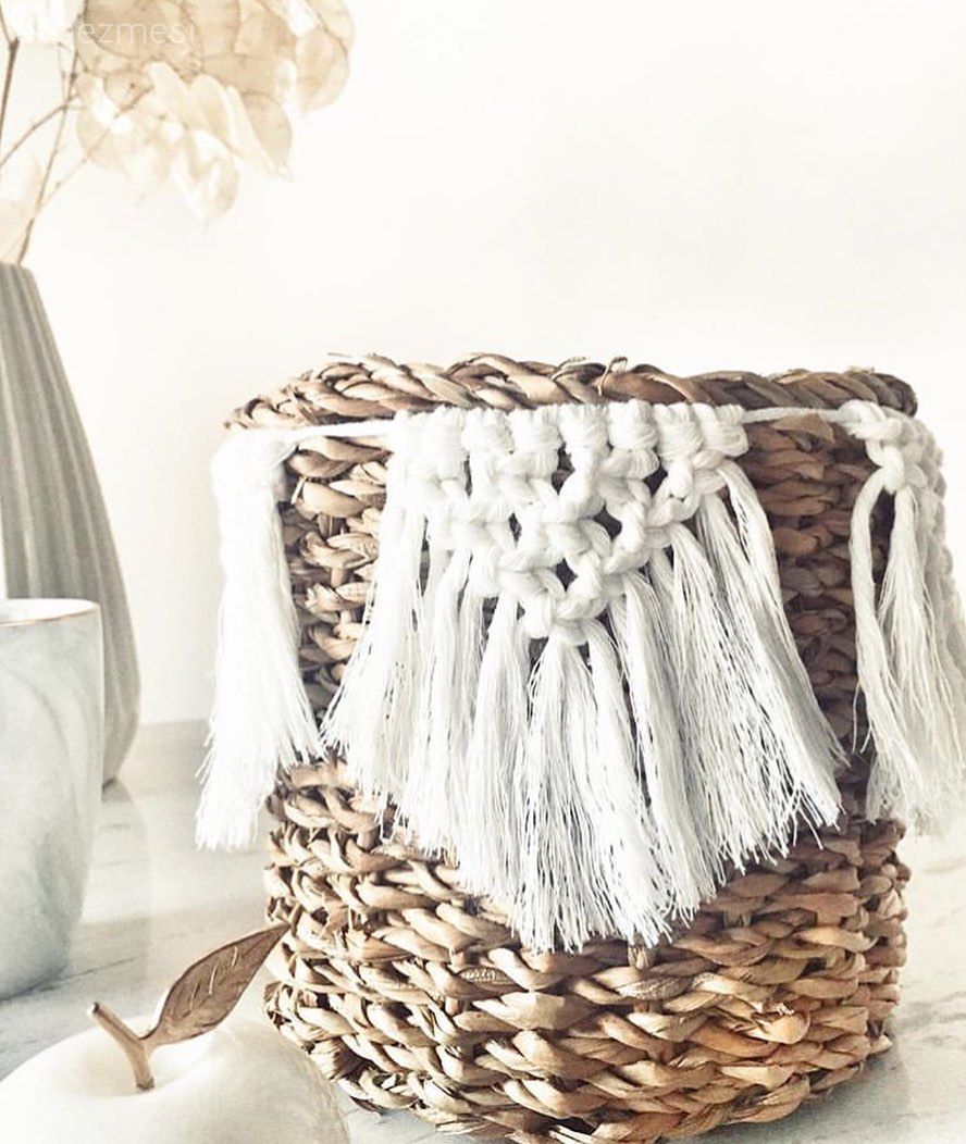 Hasır sepet, Bohem Dekorasyon, Makrome