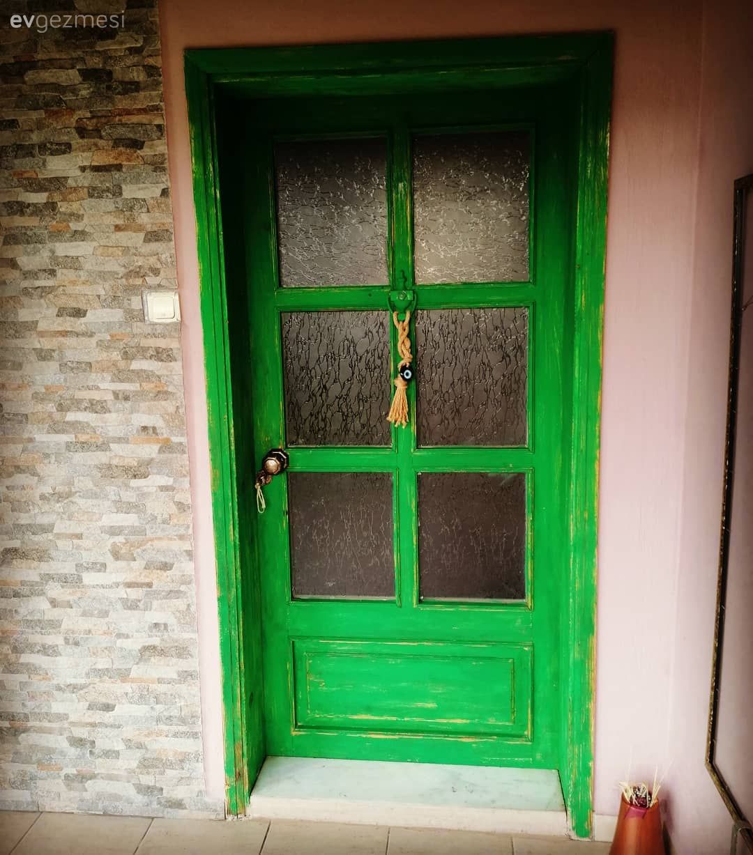 Taş duvar, Duvar dekorasyonu, Kapı , Yeşil