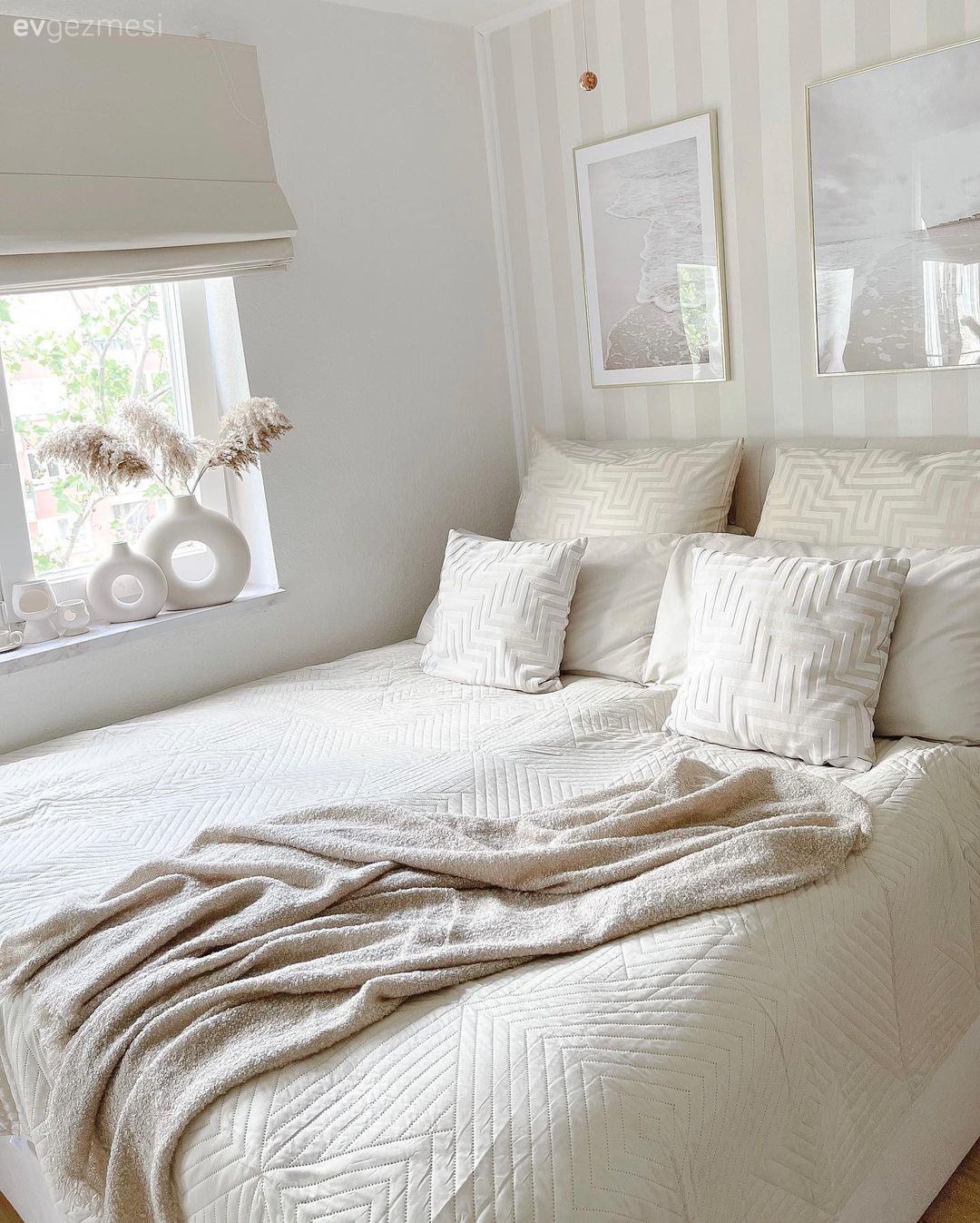 Yatak Odası, Beyaz, Krem, Bej, Yatak başlığı, Yatak odası duvar dekorasyonu, Çerçeve