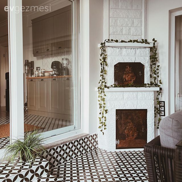 Şömine, Beyaz, Zemin seramikleri, Siyah- Beyaz