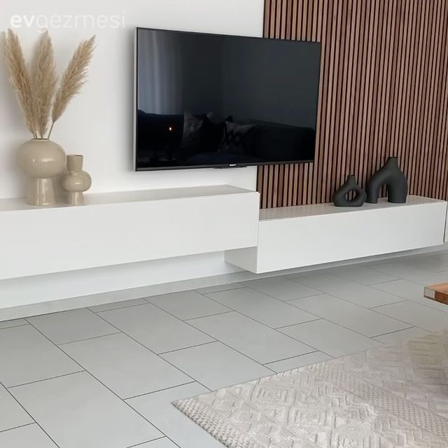 Tv ünitesi, Tv ünitesi aksesuarları, Ev Aksesuar, Pampas otu, Vazo, Beyaz