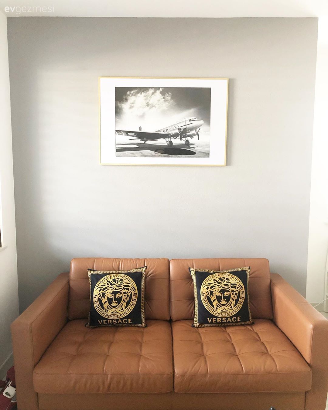 Oturma Odası, Yanık turuncu, Deri koltuk, Kırlent, Ev tekstili, Tablo, Duvar dekorasyonu