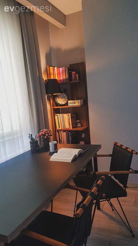 Çalışma odası, Kitaplık, Kahverengi, Gri, Halı, Çalışma masası, Sandalye