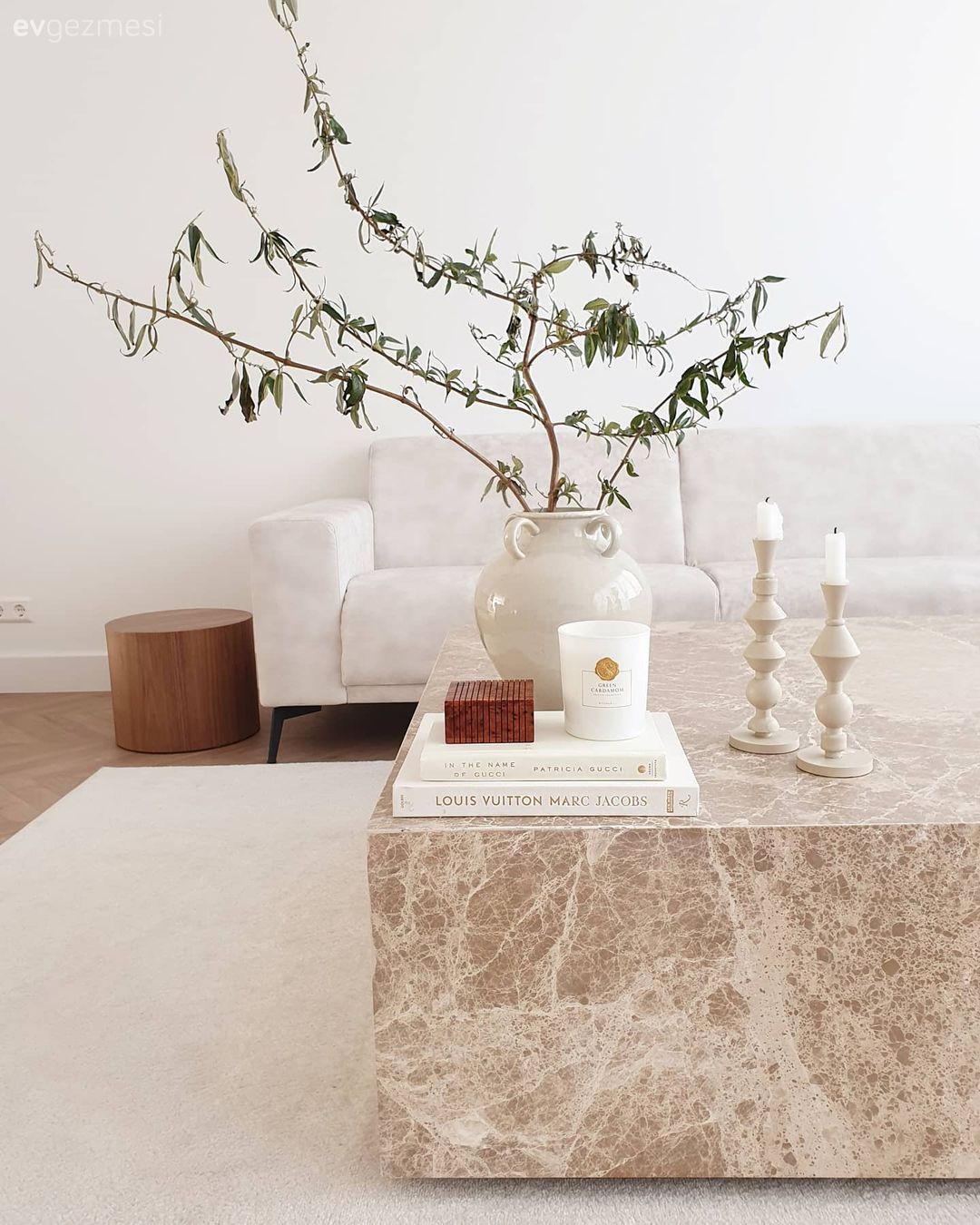 Beyaz, Krem, Koltuk takımı, Orta sehpa, Sehpa, Vazo, Ev Aksesuar, Ev bitkisi, Halı, Şamdan