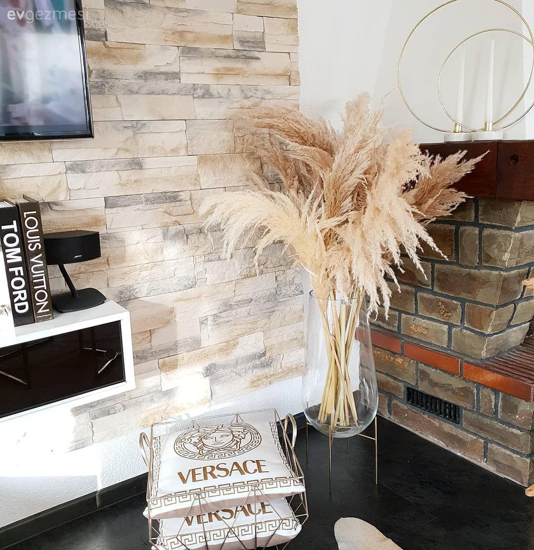 Taş duvar, Duvar dekorasyonu, Vazo, Ev Aksesuar, Pampas otu