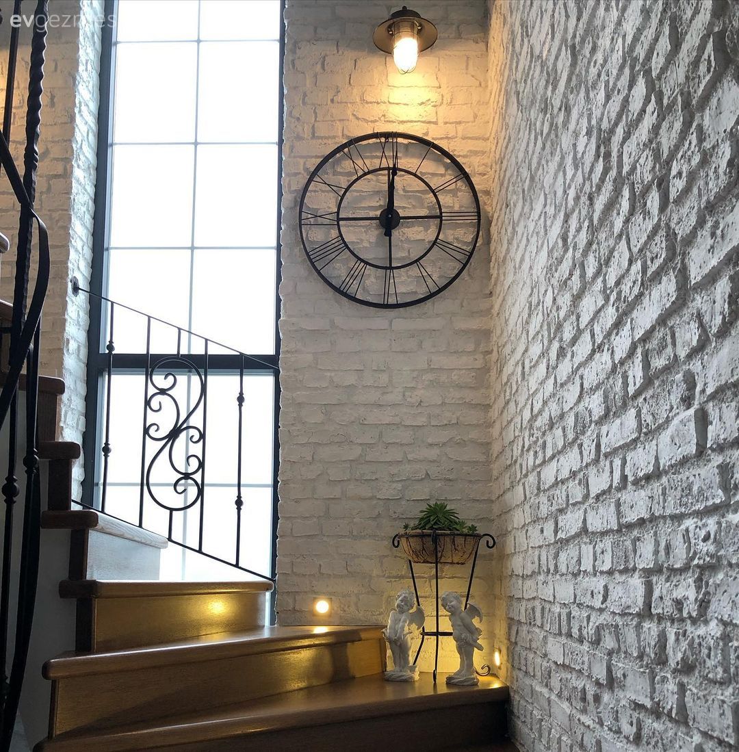 Taş duvar, Duvar dekorasyonu, Merdiven, Dubleks evler, Fener, Ev Aksesuar, Duvar saati
