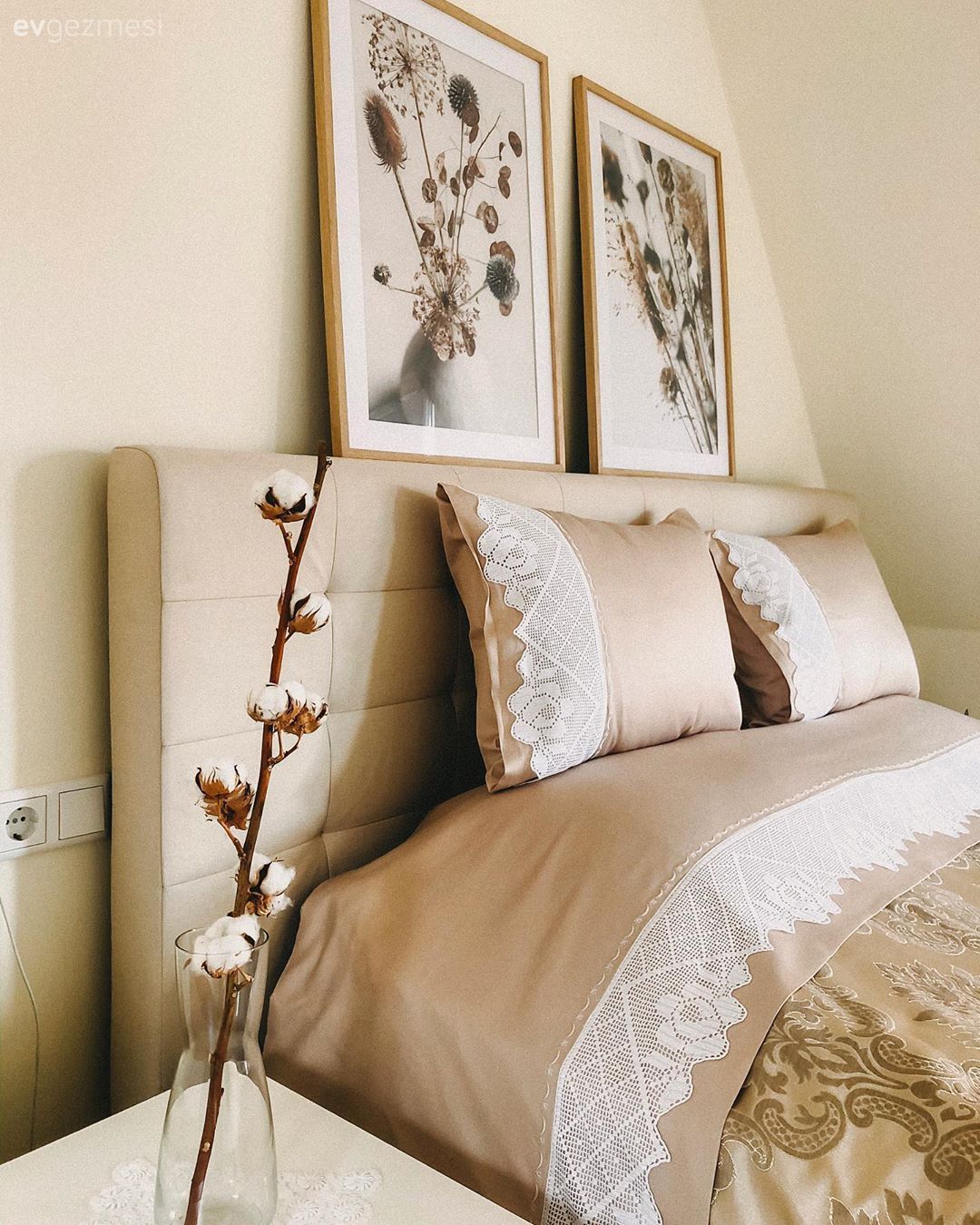 Yatak Odası, Krem, Beyaz, Tablo, Duvar dekorasyonu, Vazo, Ev Aksesuar, Yapay çiçekler