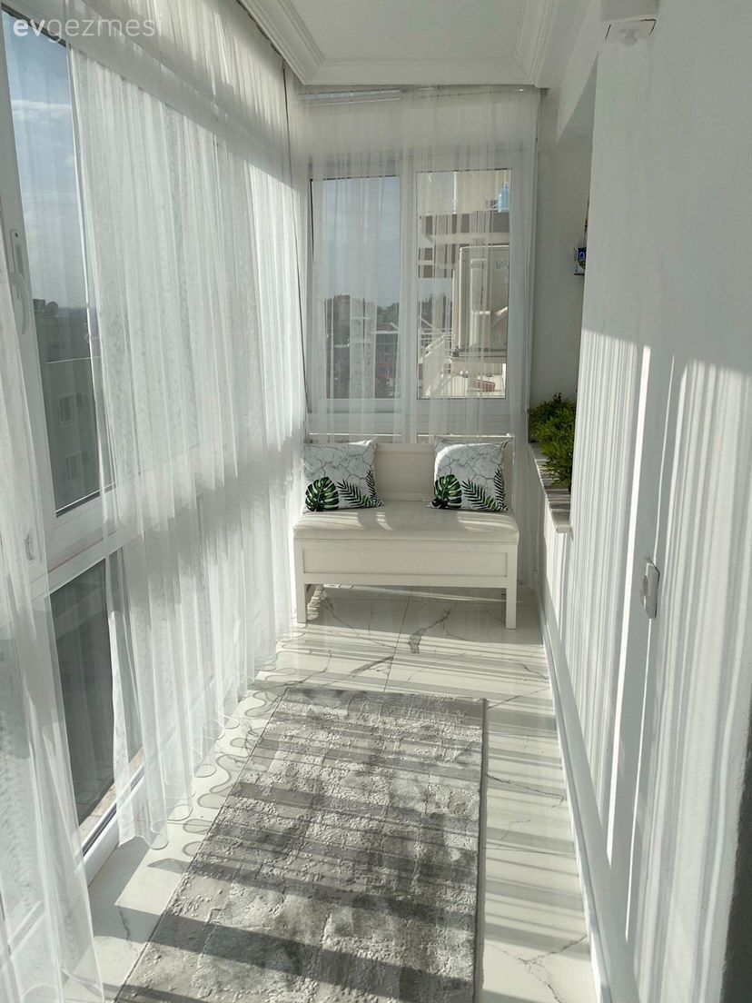 Balkon, Tül perde, Perde, Gri, Sedir, Balkon halısı