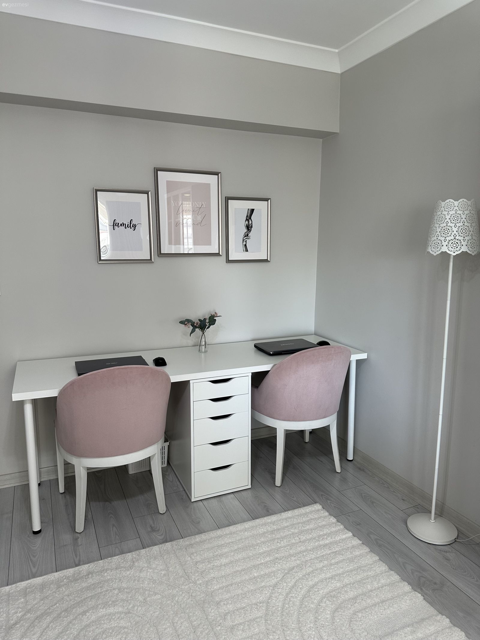 Çalışma odası, Beyaz, Sandalye, Pudra pembe