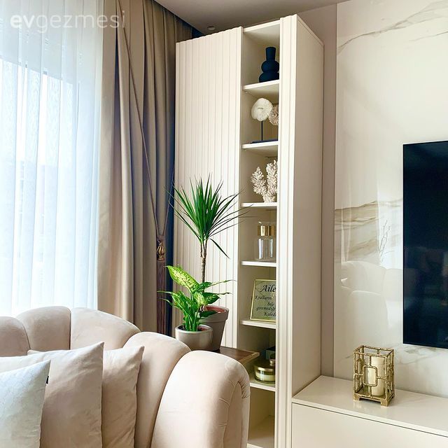Vitrin, Modern, Beyaz, Bej, Krem, Ev bitkisi, Koltuk takımı, Fon perde, Perde, Tül perde