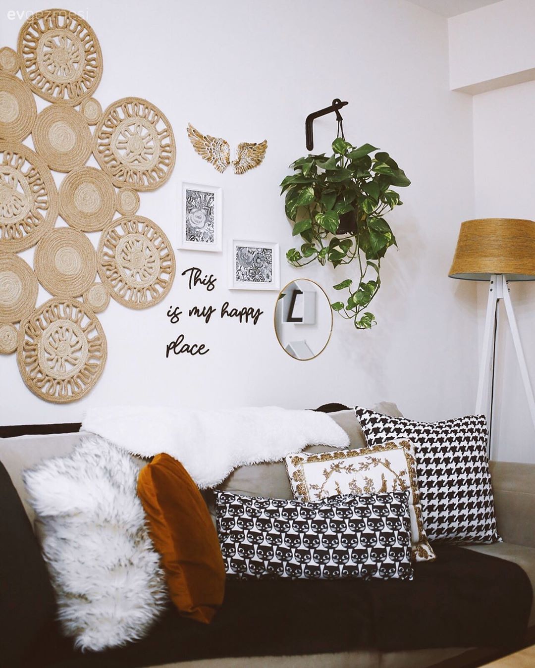 Bohem Dekorasyon, Geometrik desen, Desenler, Ev bitkisi, Kırlent, Ev tekstili, Saklama, Beyaz, Siyah, Gri, Duvar dekorasyonu