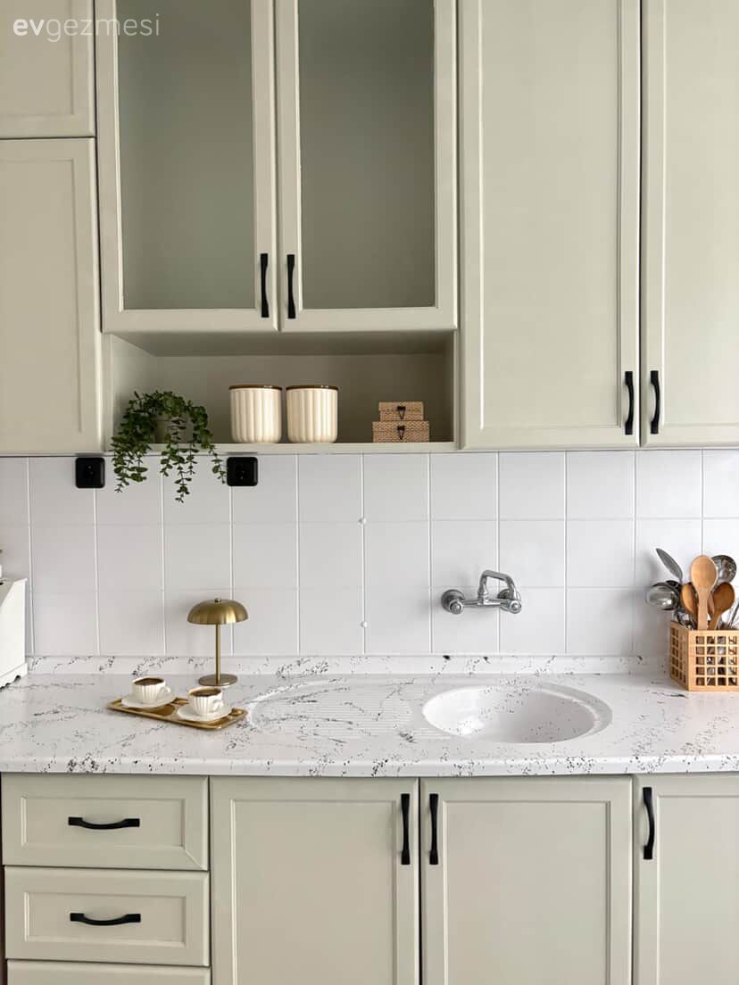 Mutfak, Mutfak boyama, Mobilya boyama, Bej, Fayans boyama