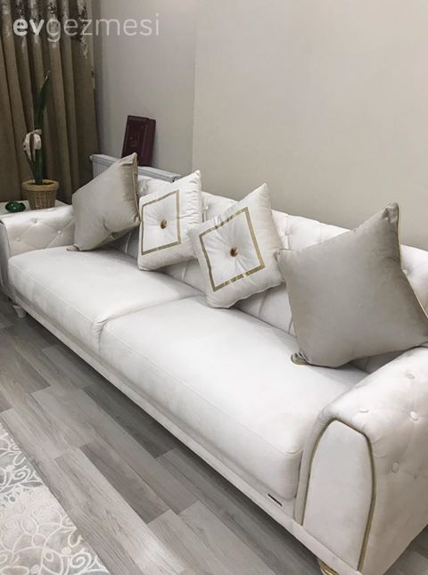 Koltuk takımı, Beyaz, Kırlent, Ev tekstili, Altın, Saksı, Ev bitkisi, Fon perde, Perde