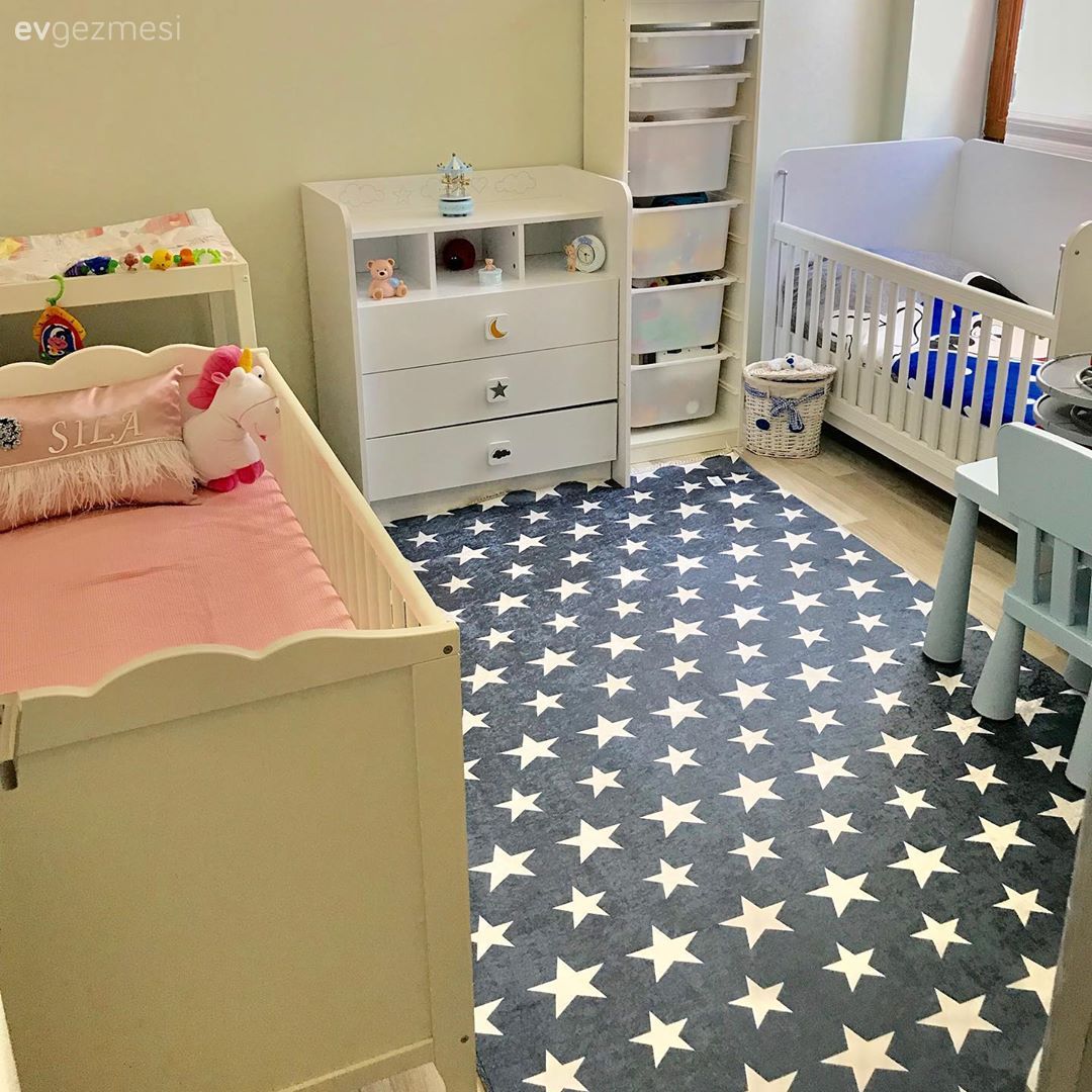 Çocuk Odası, Beyaz, Pembe, Mavi, Halı