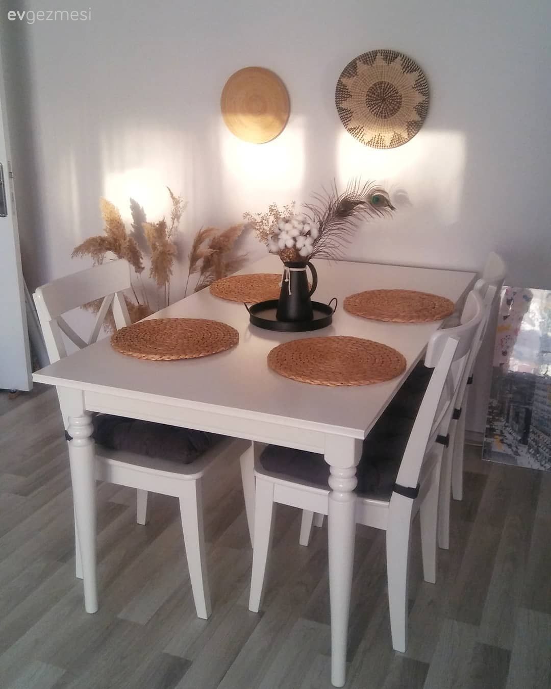 Beyaz, Siyah, Hasır, Yemek Odası, İskandinav, Runner, Ev tekstili, Vazo, Ev Aksesuar, Parke, Duvar dekorasyonu