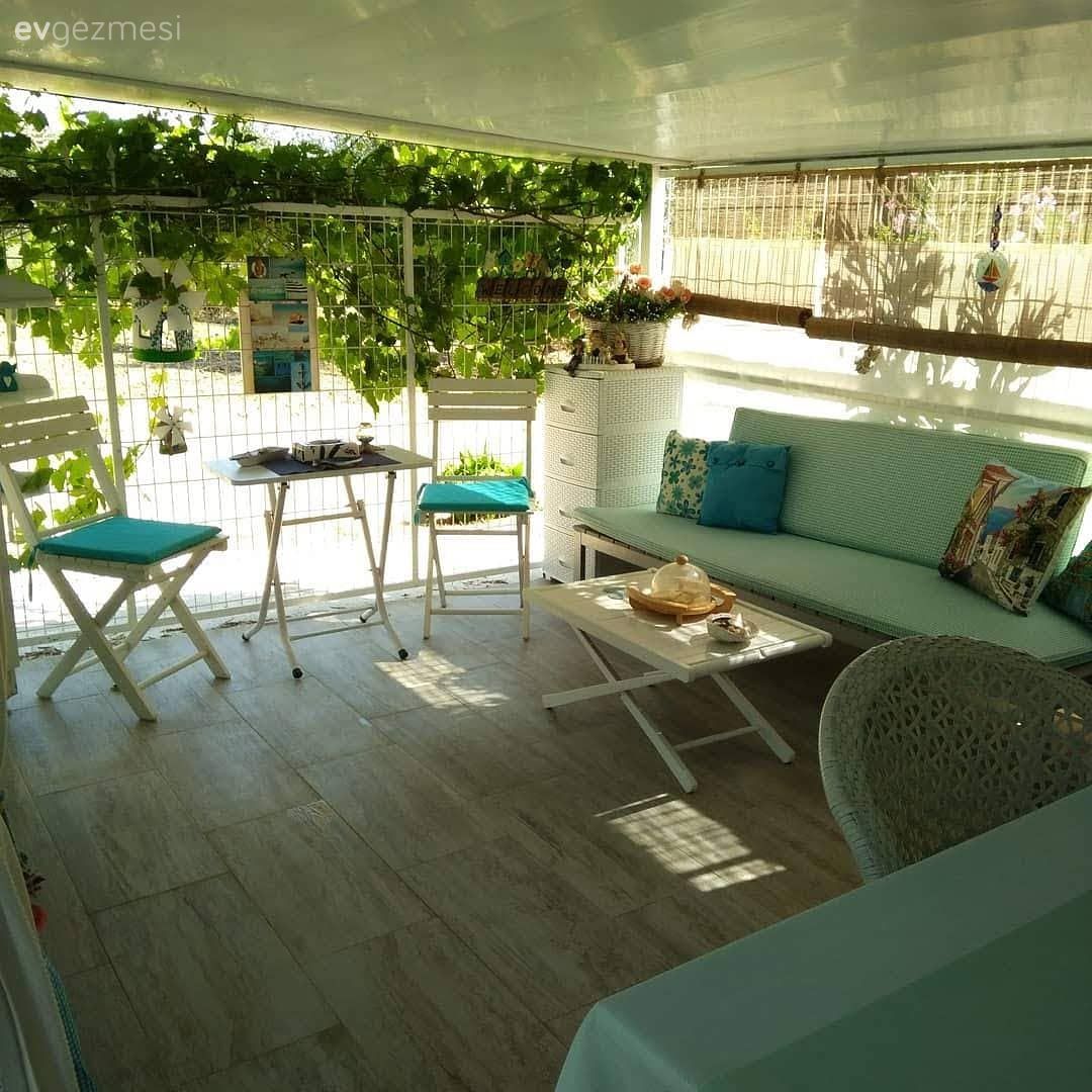 Mavi, Beyaz, Bahçe, Bahçe oturma grubu, Bahçe masası, Sehpa, Sandalye