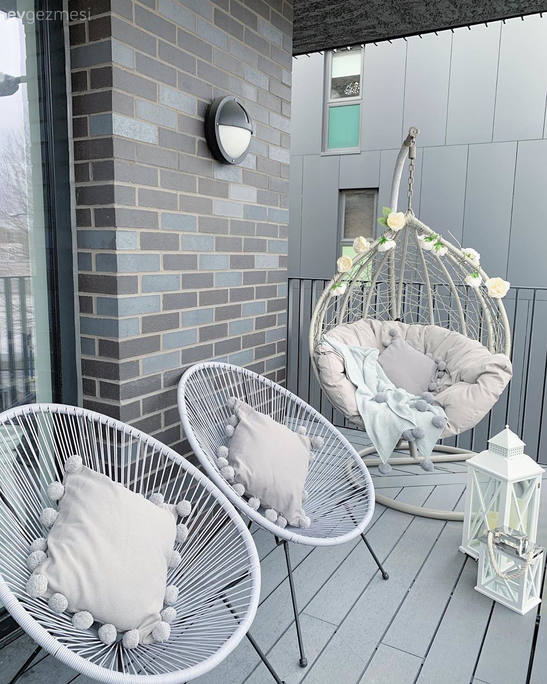 Balkon, Salıncak, Sandalye, Beyaz, Led peri ışık