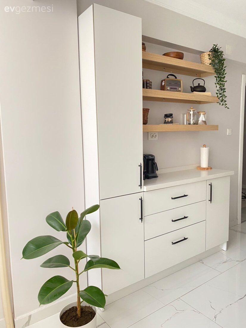 Beyaz, Mutfak, İskandinav, Mutfak rafı, Ev bitkisi, Mutfak aksesuarları