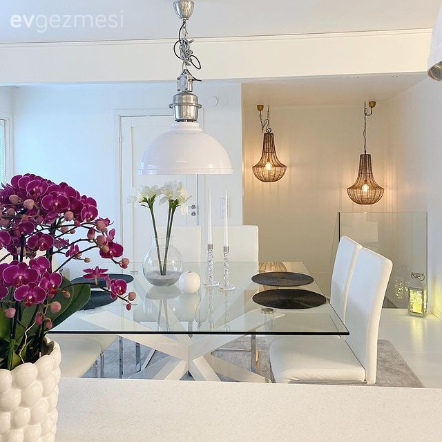 Beyaz, Mutfak Avize Modelleri, Cam masa, Mutfak masası, Sandalye, Led aydınlatma, Aydınlatma, Mutfak aksesuarları, Mutfak