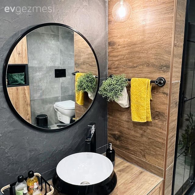 Yuvarlak ayna, Dekoratif ayna, Siyah, Gri, Banyo aksesuarları, Banyo