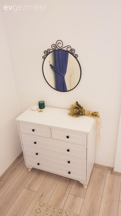 Şifonyer, Yatak Odası, Beyaz, Yuvarlak ayna, Dekoratif ayna