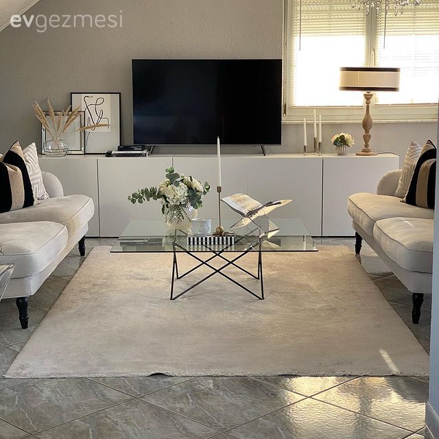 Salon, Modern, Beyaz, Siyah, Koltuk takımı, Orta sehpa, Sehpa, Tv ünitesi, Cam orta sehpa, Tv ünitesi aksesuarları, Ev Aksesuar, Çerçeve, Abajur, Aydınlatma, Halı, Salon halısı