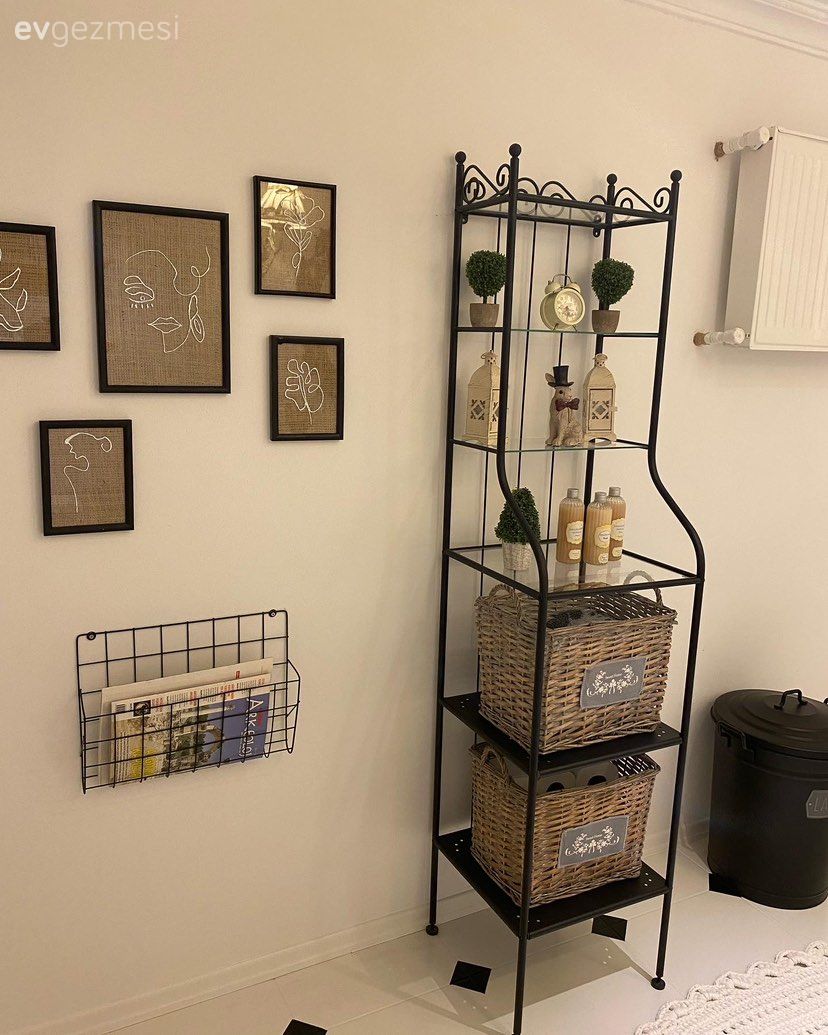 Banyo rafı, Çerçeve, Hasır sepet, Siyah, Duvar dekorasyonu